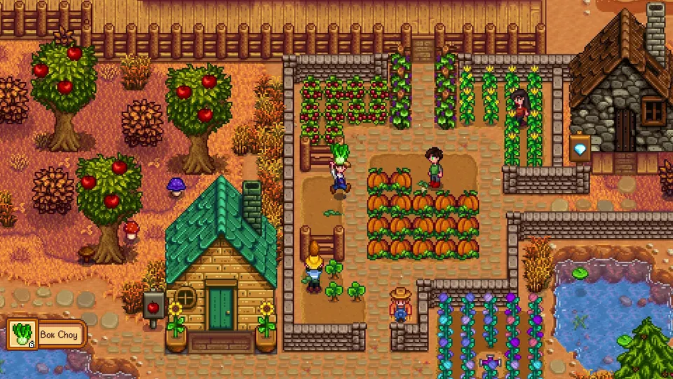 Captura oficial multijugador de Stardew Valley con varios granjeros en una granja compartida