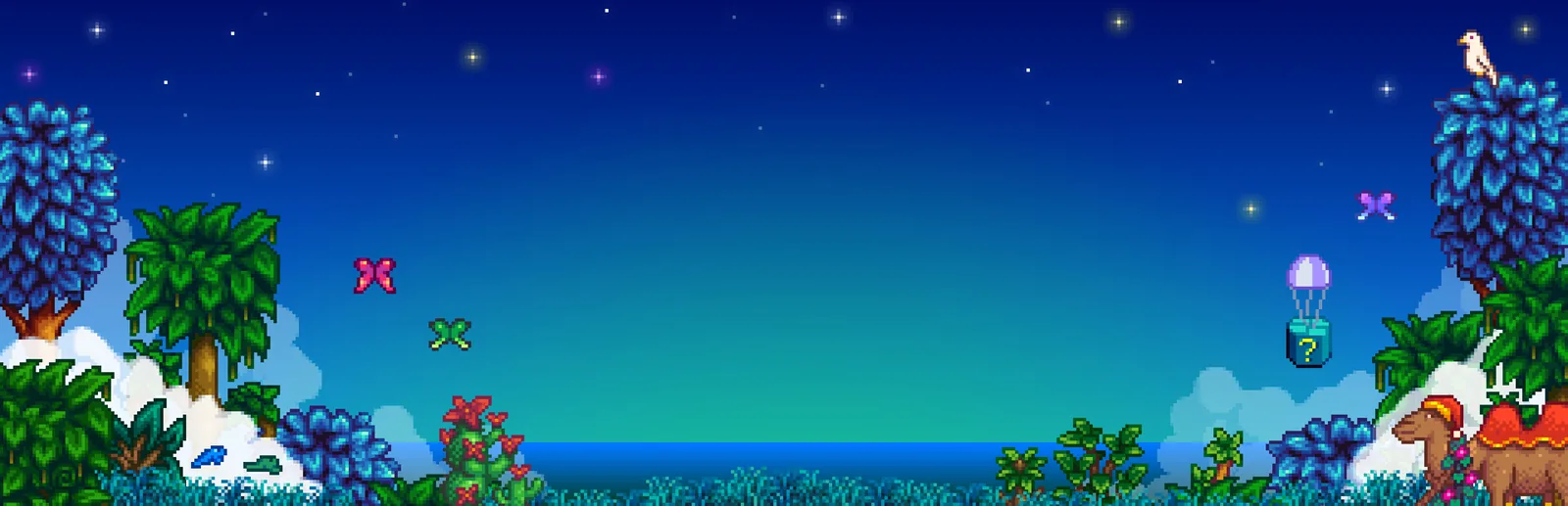Illustration nocturne officielle de Stardew Valley publiée sur Steam